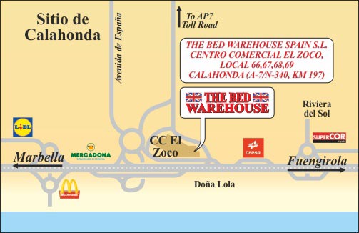 Map to The Bed Warehouse Spain